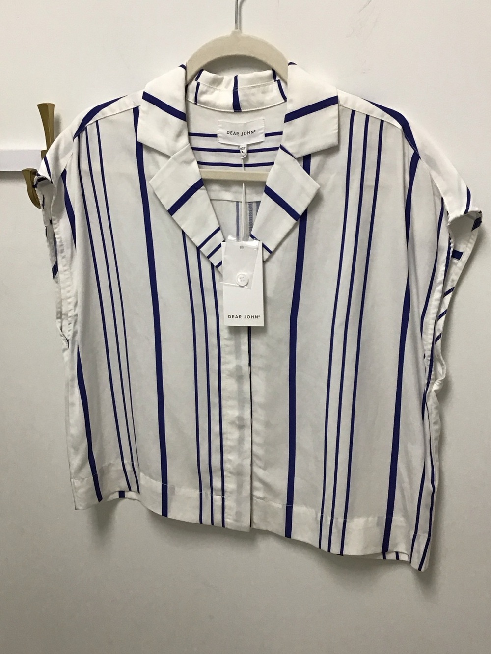 Dear John White and Blue Vertical Cruz Stripe Short Sleeve Button Down